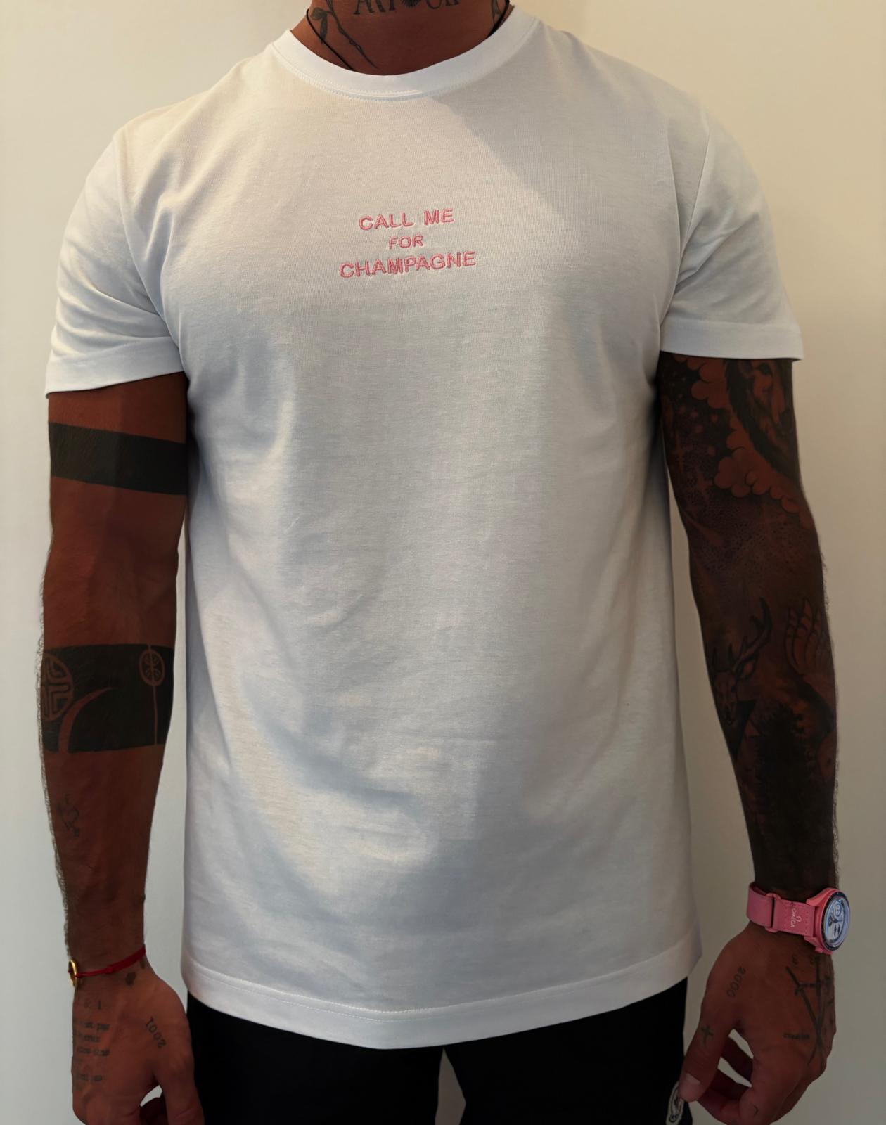 T-Shirt Blanc "Call Me For Champagne"